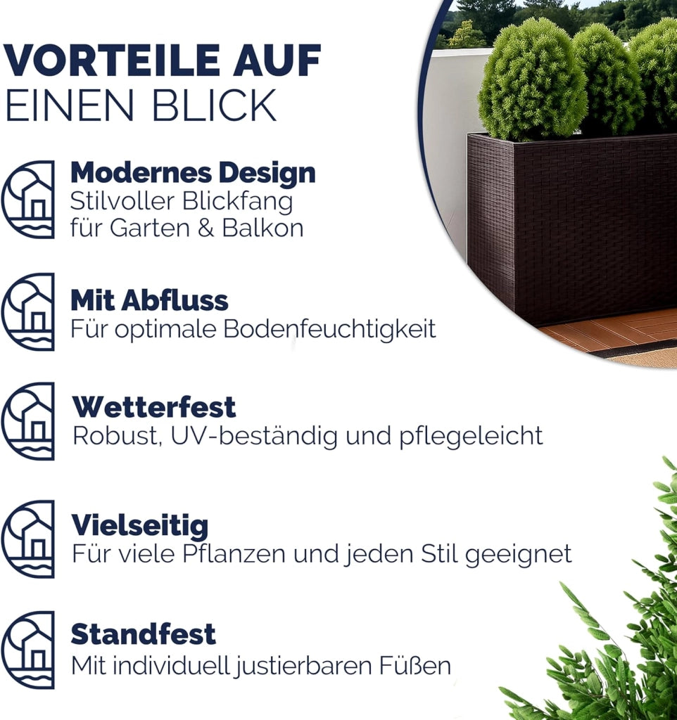® Fioriera 3 Vasi 83 x 30,5 x 60 cm Polyrattan Portafiori Giardino Esterno Interno Drenaggio Acqua Arredo Giardinaggio