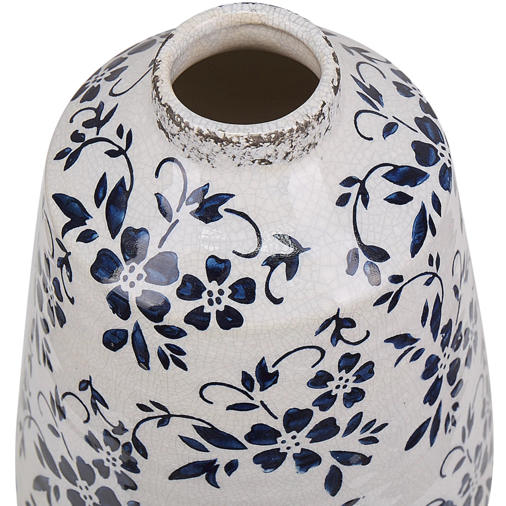 Vaso per fiori in gres porcellanato bianco e blu effetto invecchiato vaso per interni 20 cm