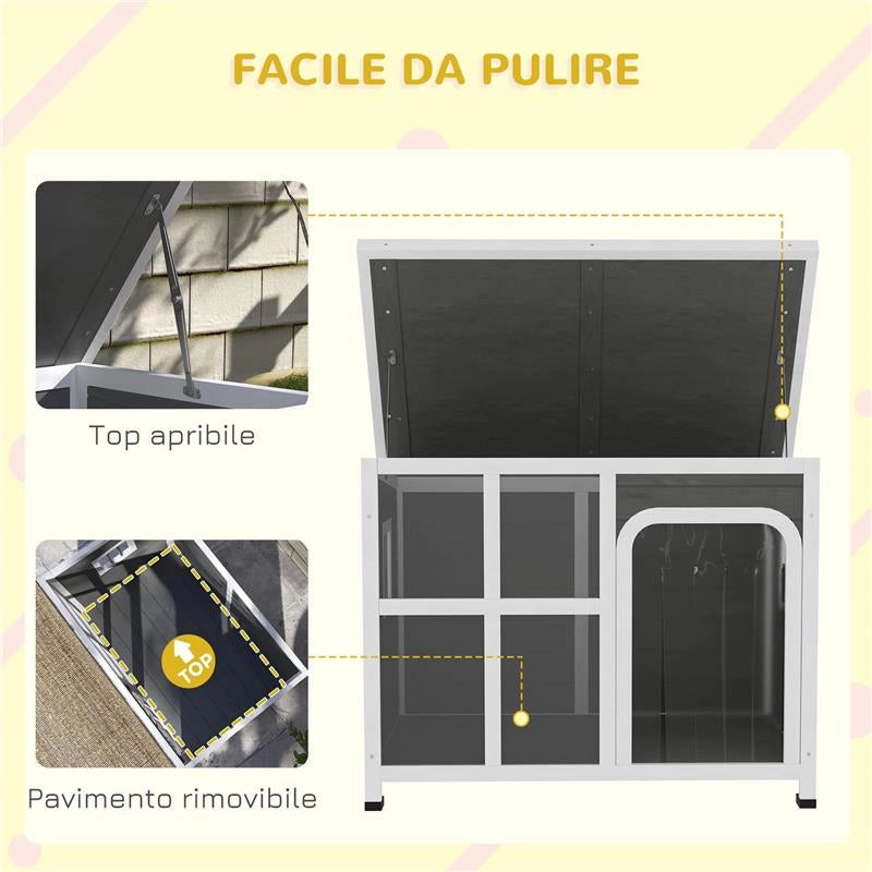 CASETTA PER CANI CON FINESTRELLE E INGRESSO A TENDA IN LEGNO DI ABETE 90X62X71 CM GRIGIO CHIARO