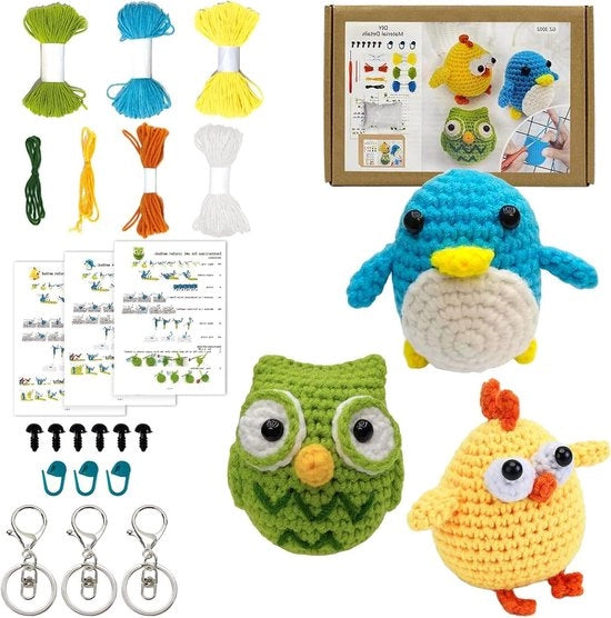 Set di aghi per principianti - creare animali con filo e video - 3 aghi per adulti e bambini - regalo (pinguino, pulcino, uccello)