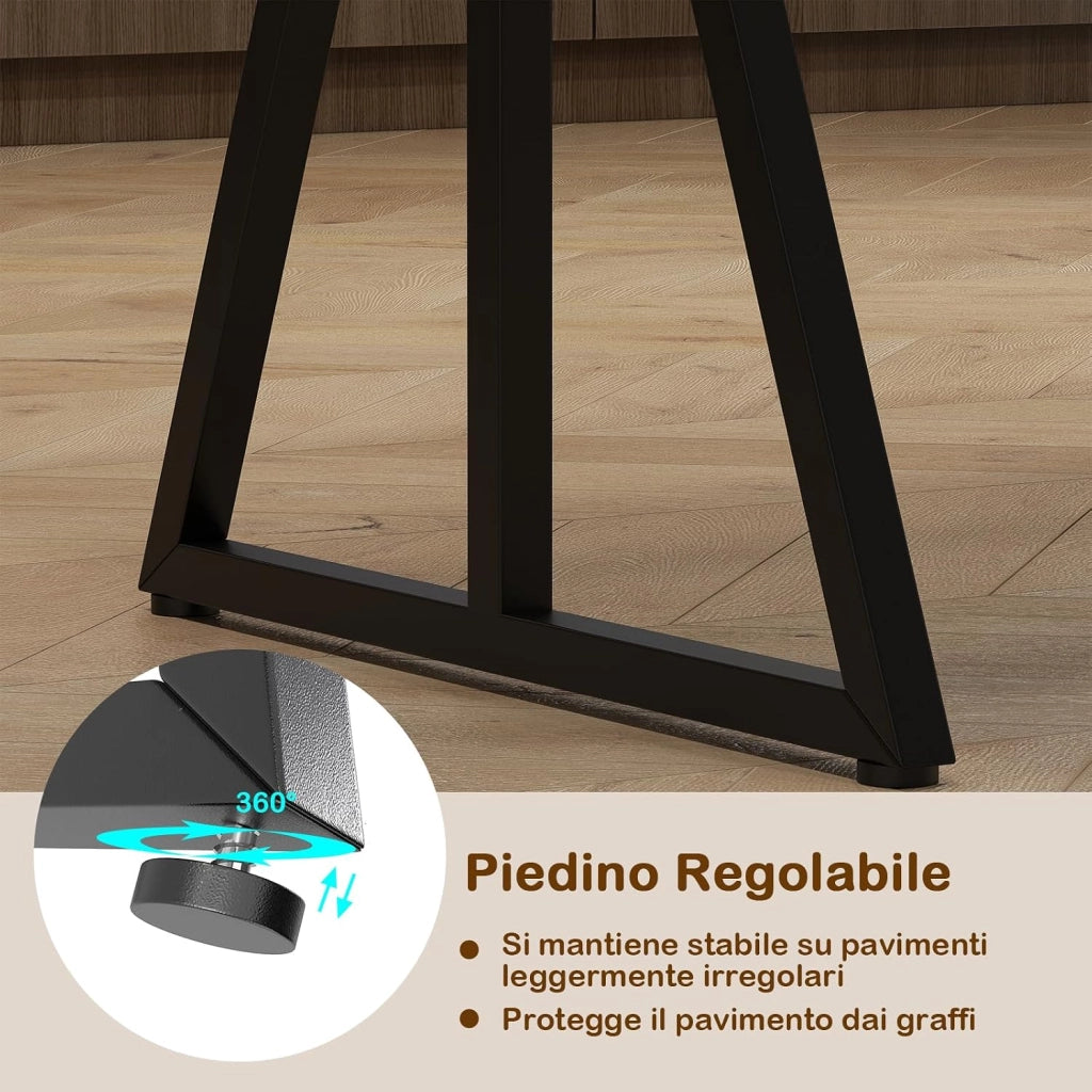 Set da Pranzo 5 Pezzi per 4-6 Persone, Tavoloda Cucina Rettangolare Industriale con 2 Panche e 2 Sgabelli, Set Pranzo Salvaspazio con Struttura in Metallo per Appartamento e Angolo Colazione
