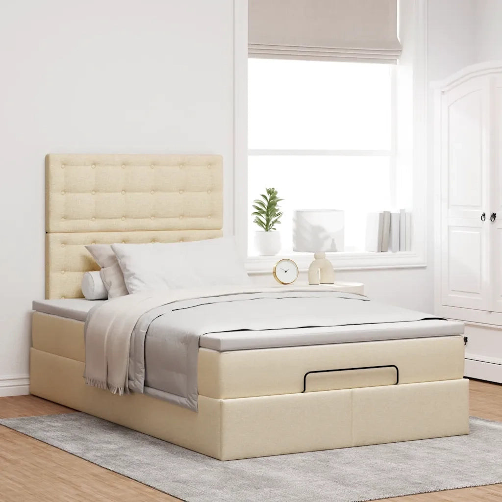 vidaXL Struttura Letto Pouf con Materasso Crema 120x200 cm in Tessuto