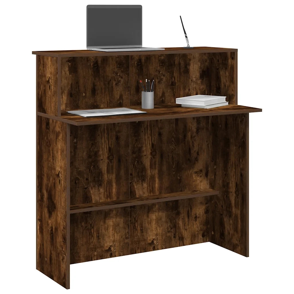 Banco Reception | Scrivania | Tavolo da Ufficio Rovere Fumo 100x50x103,5cm in Legno Multistrato