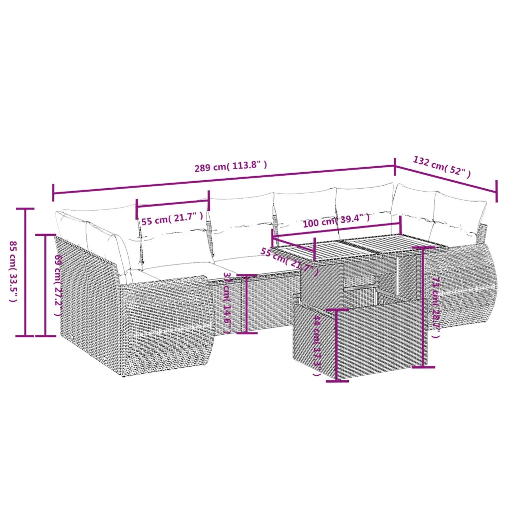 Set Divani da Giardino con Cuscini 8 pz Nero in Polyrattan 3272106