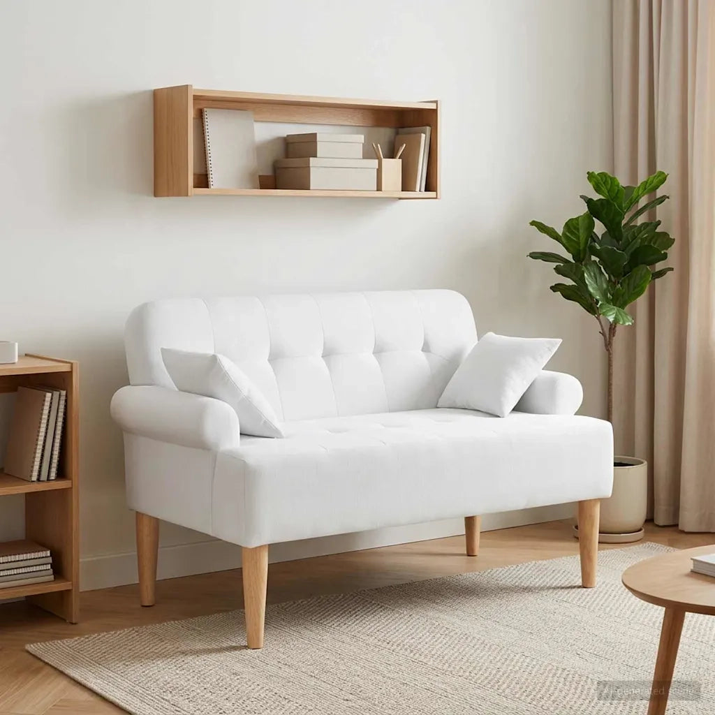 Loveseat con bottoni imbottiti Bianco 120 x 65 x 79 cm Tessuto 42041819