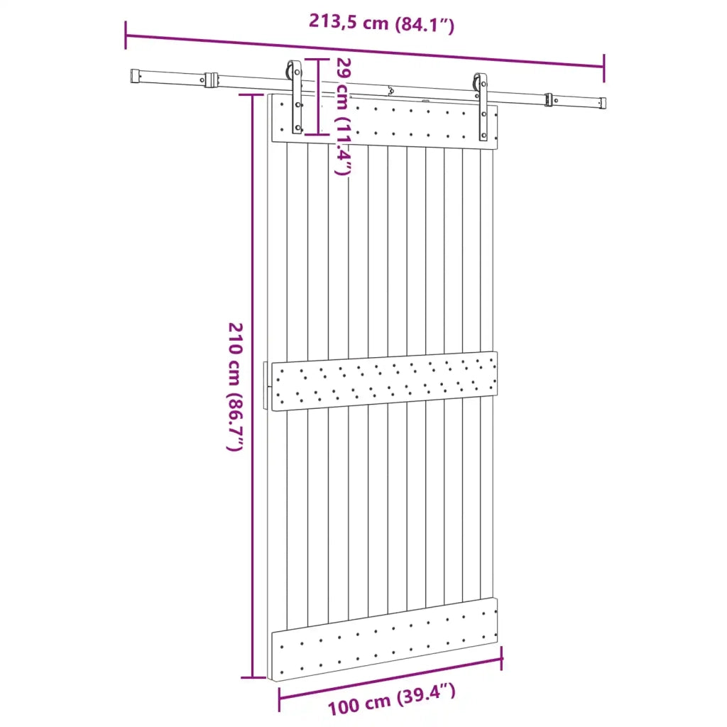 Porta scorrevole NARVIK Naturale e Nero 100 x 210 cm (213,5 cm)