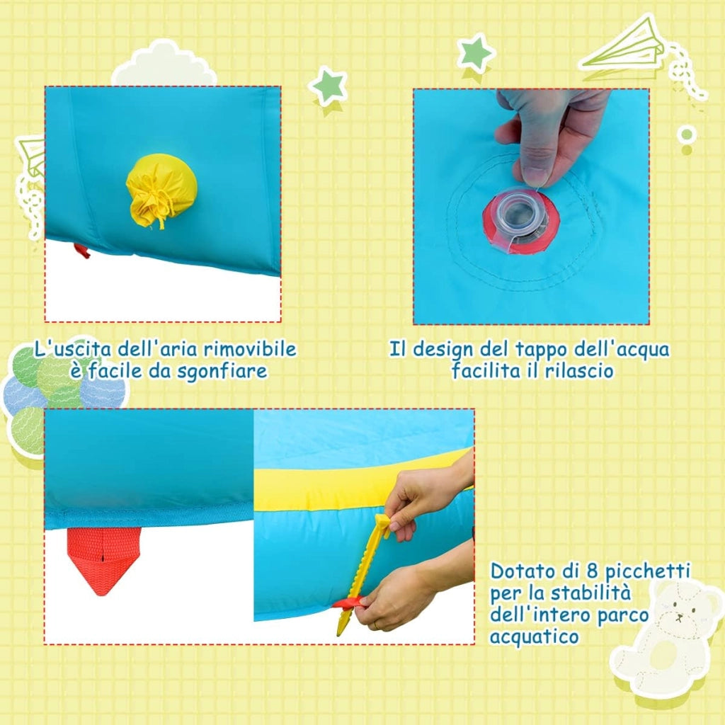 Castello Gonfiabile per Bambini, Parco Acquatico Gonfiabile con 2 Scivoli, Piscina, Parete di Arrampicata, Cannone, Borsa di Trasporto e Kit di Riparazione, 452x365x233 cm (Con Soffiatore)