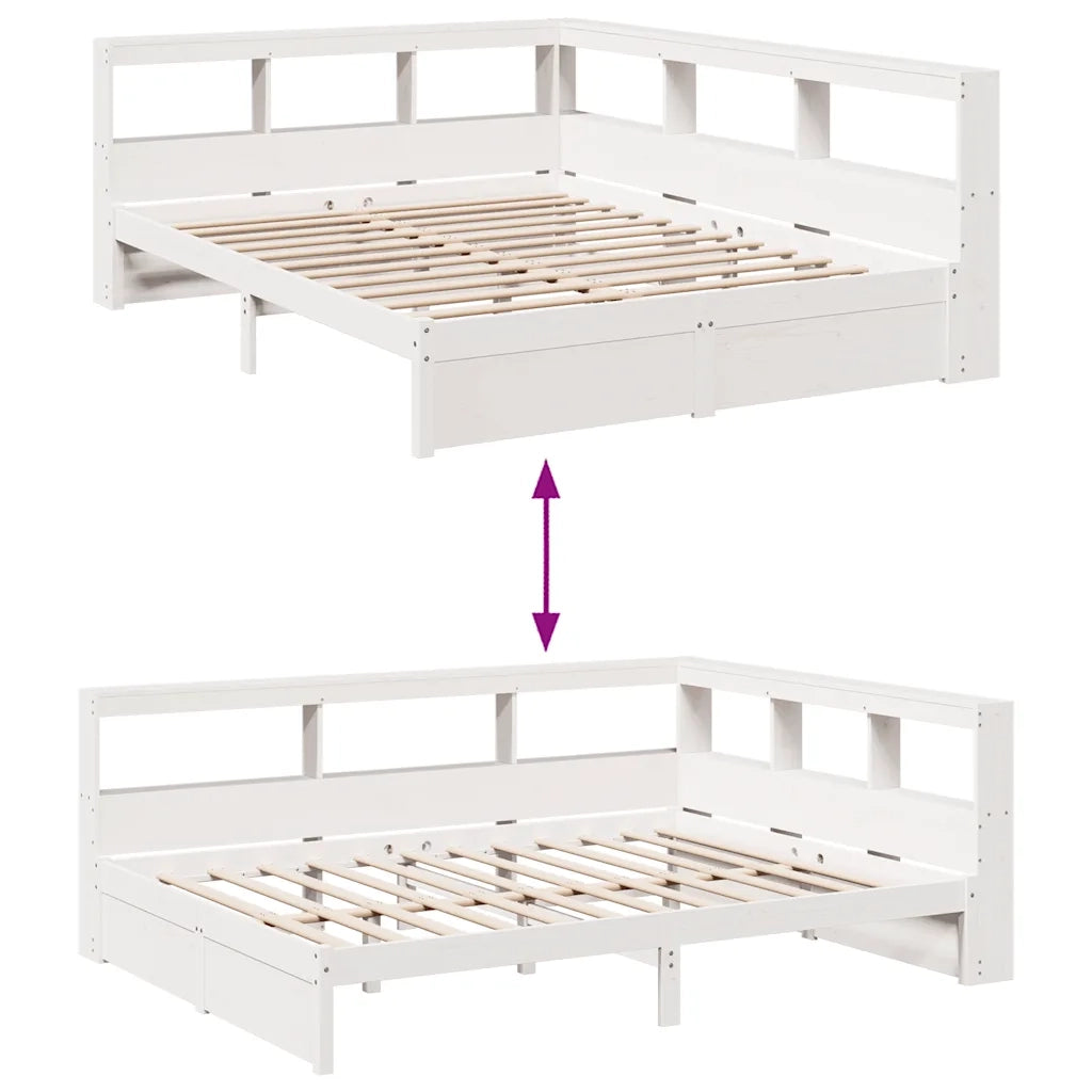 Letto Libreria senza Materasso-Struttura Letto con contenitore Bianco 140x200 cm Legno di Pino 517361