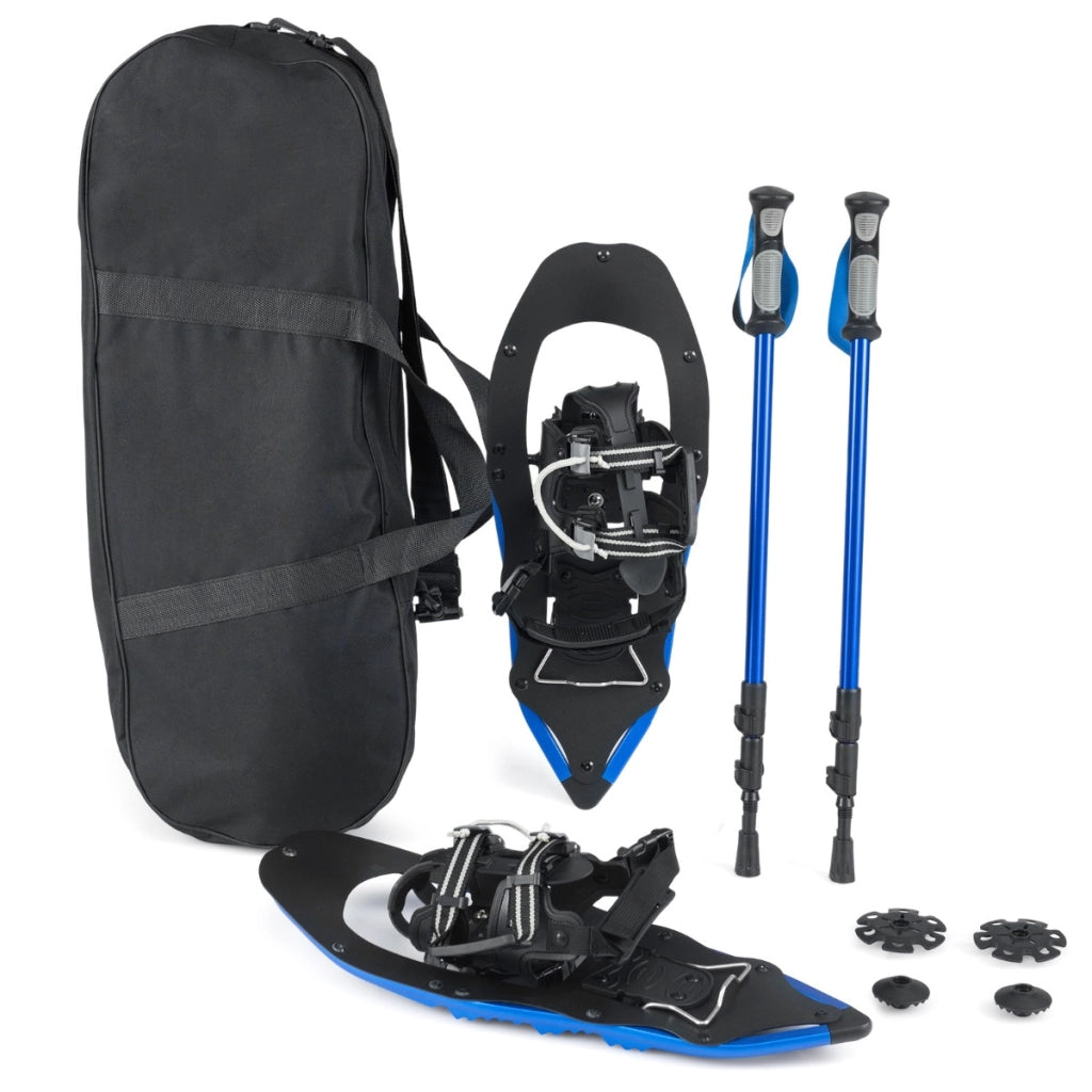 Paio di racchette da neve con bastoncini da trekking, Paio di racchette da neve kit in alluminio per ogni terreno Blu