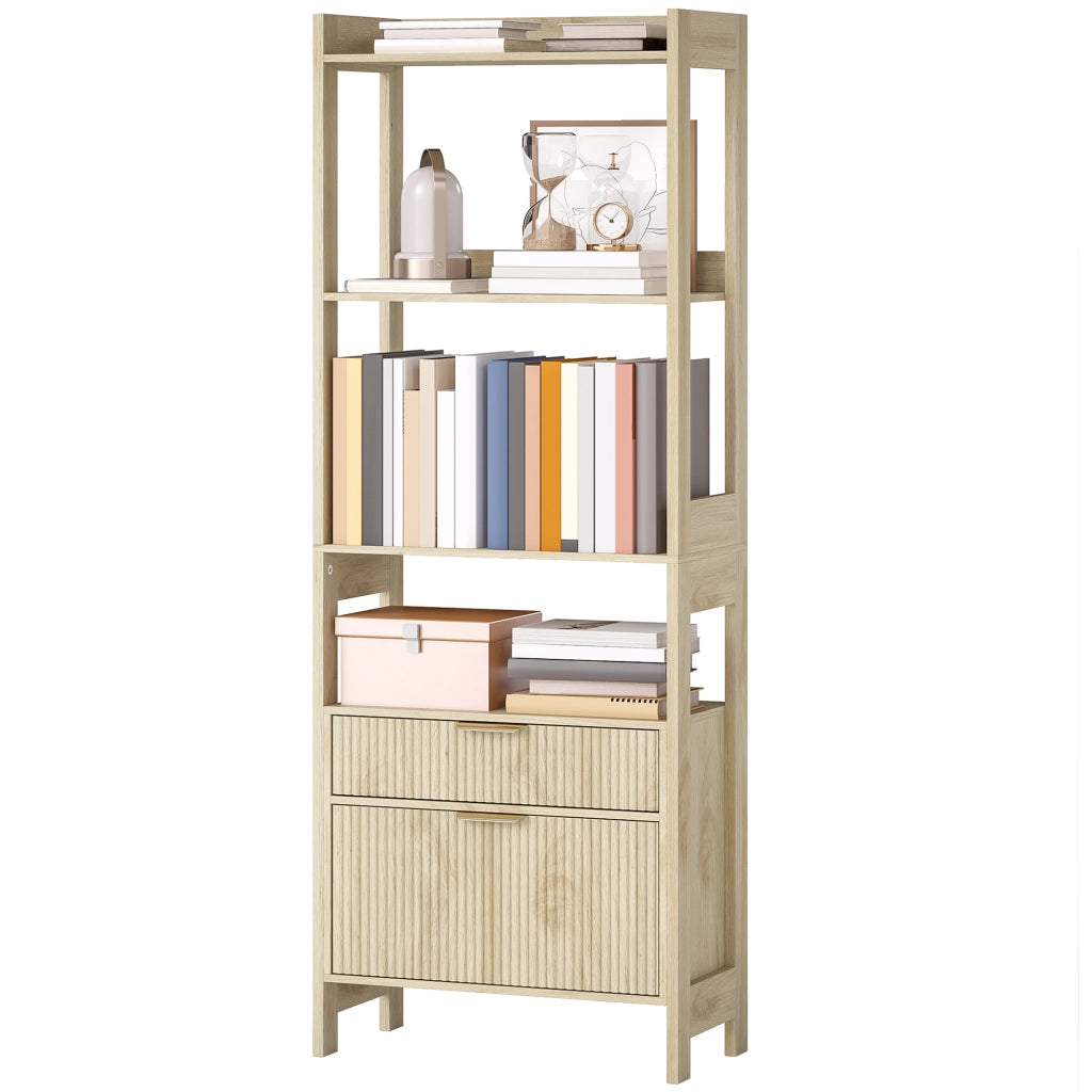 Libreria con cassetti e ripiani aperti ¨C Minimal ¨C legno naturale, 60x30x160 cm