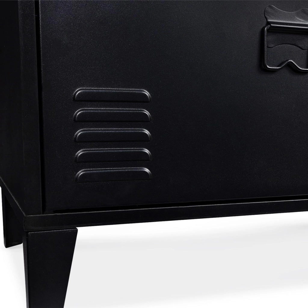 Credenza bassa ESTER 140 cm con 4 ante in metallo nero e piano in legno dal design industriale