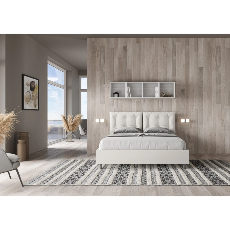 Letto imbottito Matrimoniale 160x210 cm Annalisa - Bianco,Similpelle,Con rete