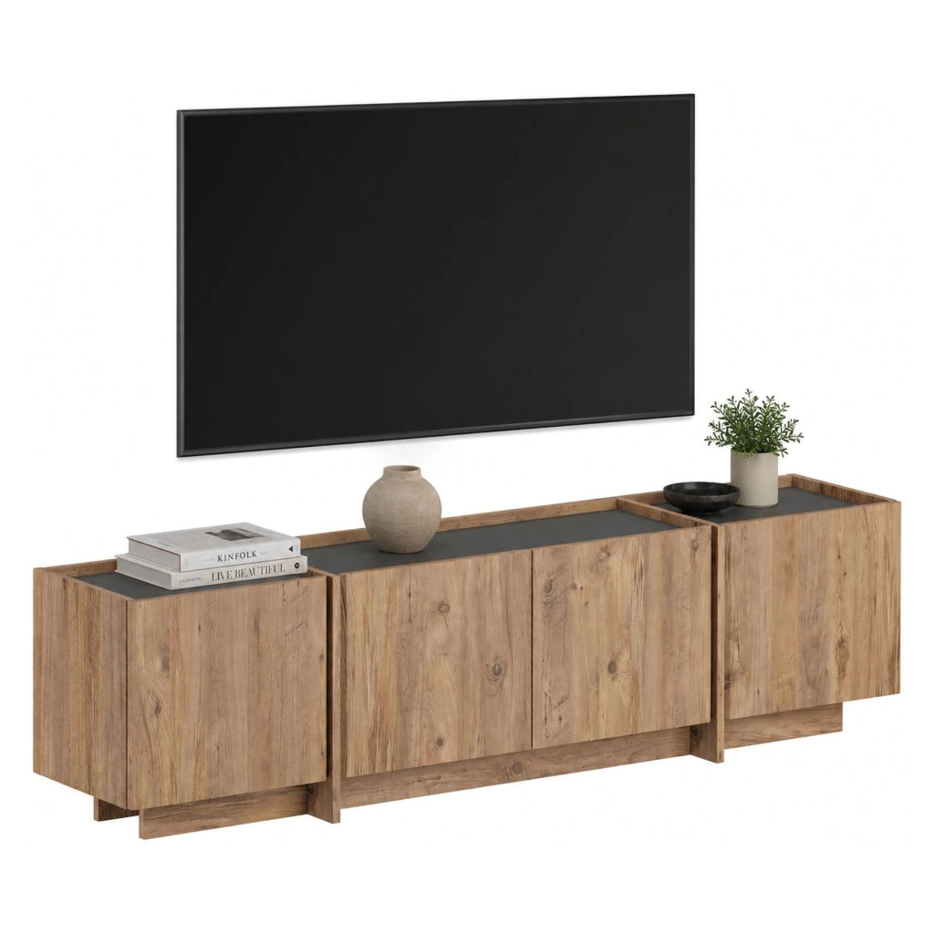 Nokarara, Mobile Porta tv Apertura a Ribalta, 180x35x46h cm Marrone Rovere Nodi