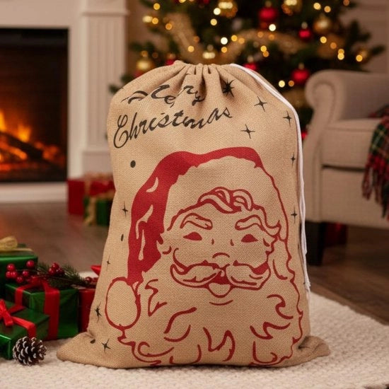 Borsa di regalo in juta 70 cm - Imballo di regalo naturale - Sostenibile e riutilizzabile - Fibre naturali - Tema natalizio - Ambientalmente friendly - Borsa di regalo
