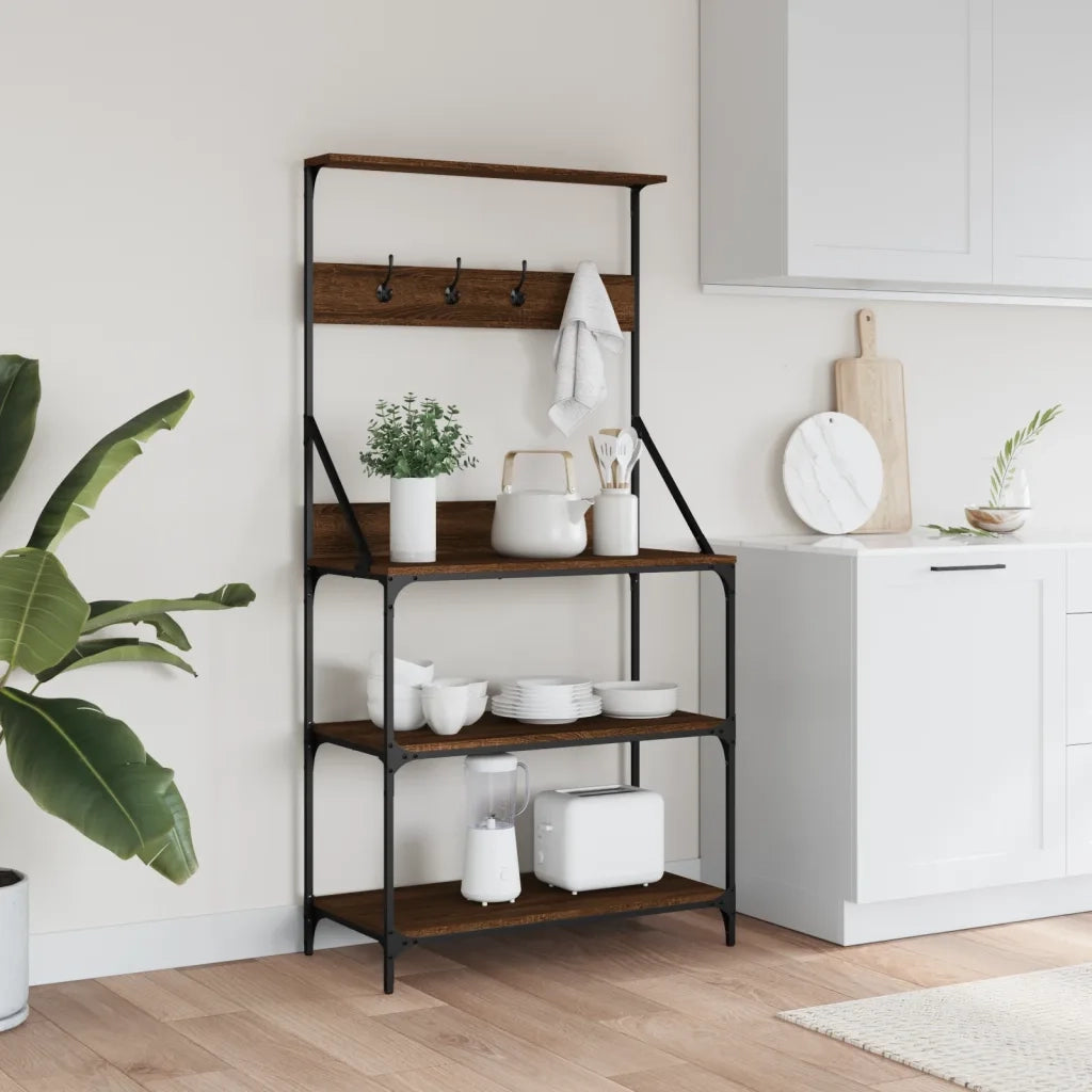 Mensola da cucina-Scaffale Cucina Ganci 4Ripiani Rovere Marrone Legno Multistrato