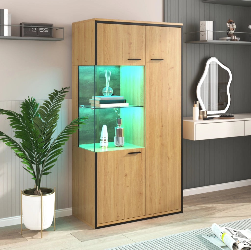 Vetrina moderna in MDF con LED, porta in vetro e 3 ripiani