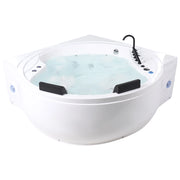 Vasca idromassaggio angolare in acrilico bianco 2250 x 1600 mm con luci LED altoparlanti Bluetooth porta USB getti massaggianti e poggiatesta
