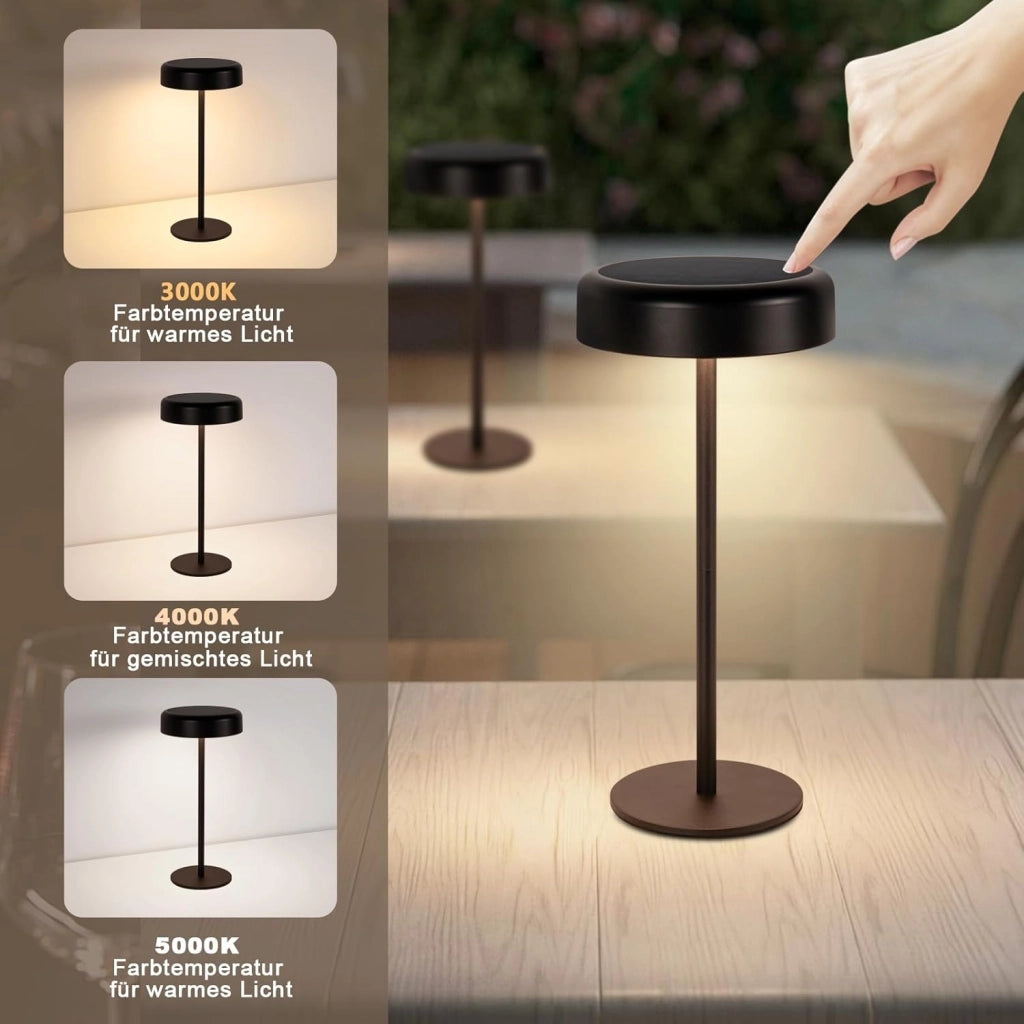 ZMH Lampada da tavolo LED nera touch dimmerabile 3600mAh batteria USB ricarica per comodino soggiorno