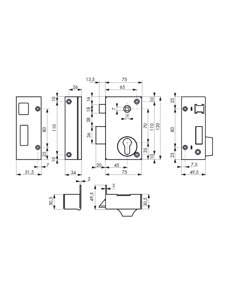 Cassa serratura CP con quadro maniglia 75 x 130 mm, sinistra – THIRARD