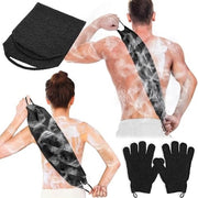 Set di spazzolino per il corpo e guanti da bagno in nylon per la pelle morta – adatto per doccia e bagno (nero, 3 pezzi)
