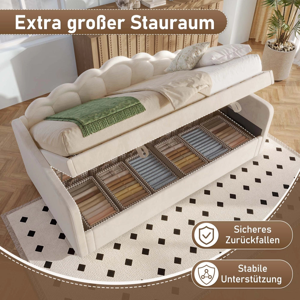 LETTO Divano letto idraulico con contenitore 90x200 cm velluto beige
