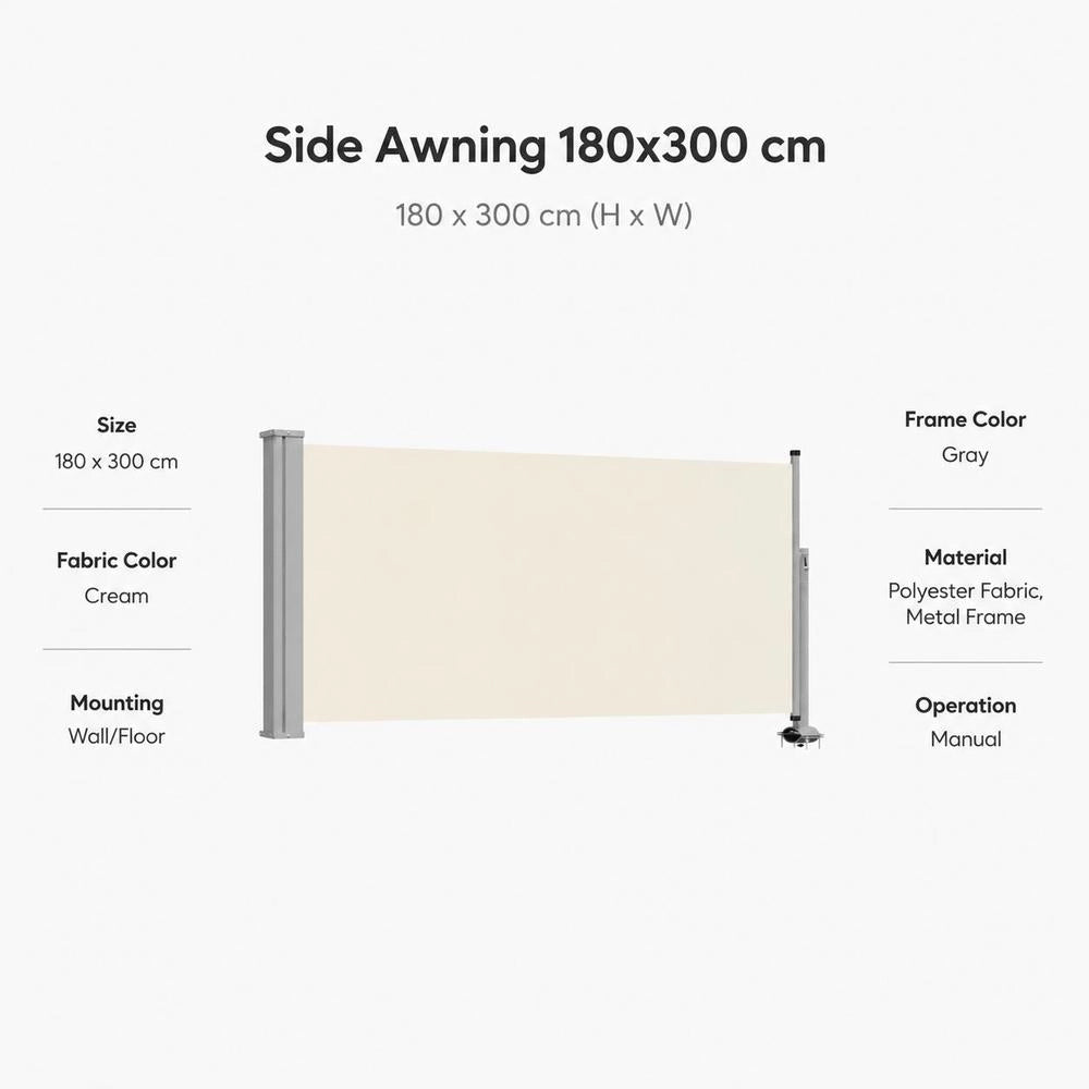 Extendable Side Awning 100 X 300 Cm Cream