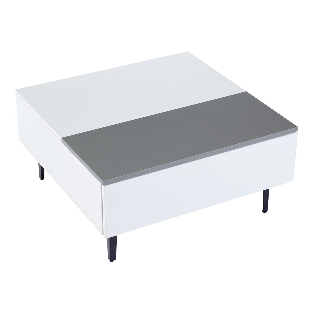 Tavolino da Caff¨¨ con LED e Cassetti ¨C MINIMAL ¨C Bianco Lucido, Ripiano, 70x70x35