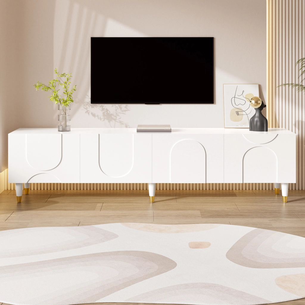 Mobile TV con 4 ante; vani aperti e passacavi - per soggiorno - 180 x 40 x 50 cm - bianco