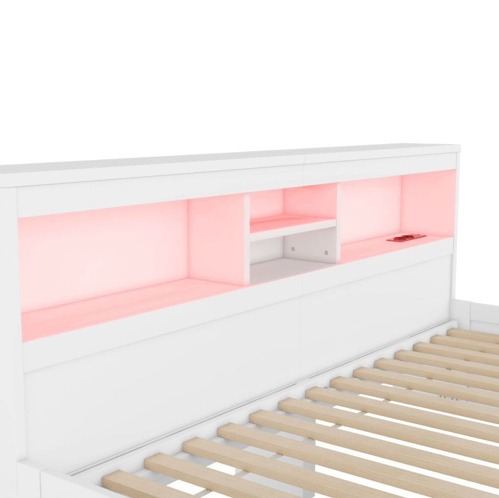 Tagesbett 90x200 cm con luce LED, USB e cassetti