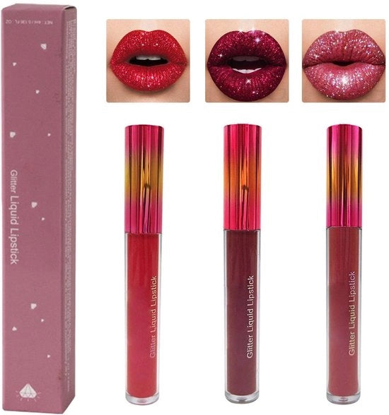 Lip Gloss con Effetto Matte e Metallizzato - Confezione da 3 Unità - Effetto Lungo Durata - Liquido per Balsami Labiali - Idratante e Purificante - Suggerito per Linea Labiale