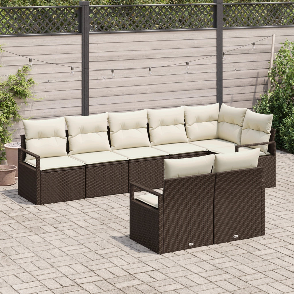 Set divano da giardino 8 pezzi con cuscini marrone polyrattan