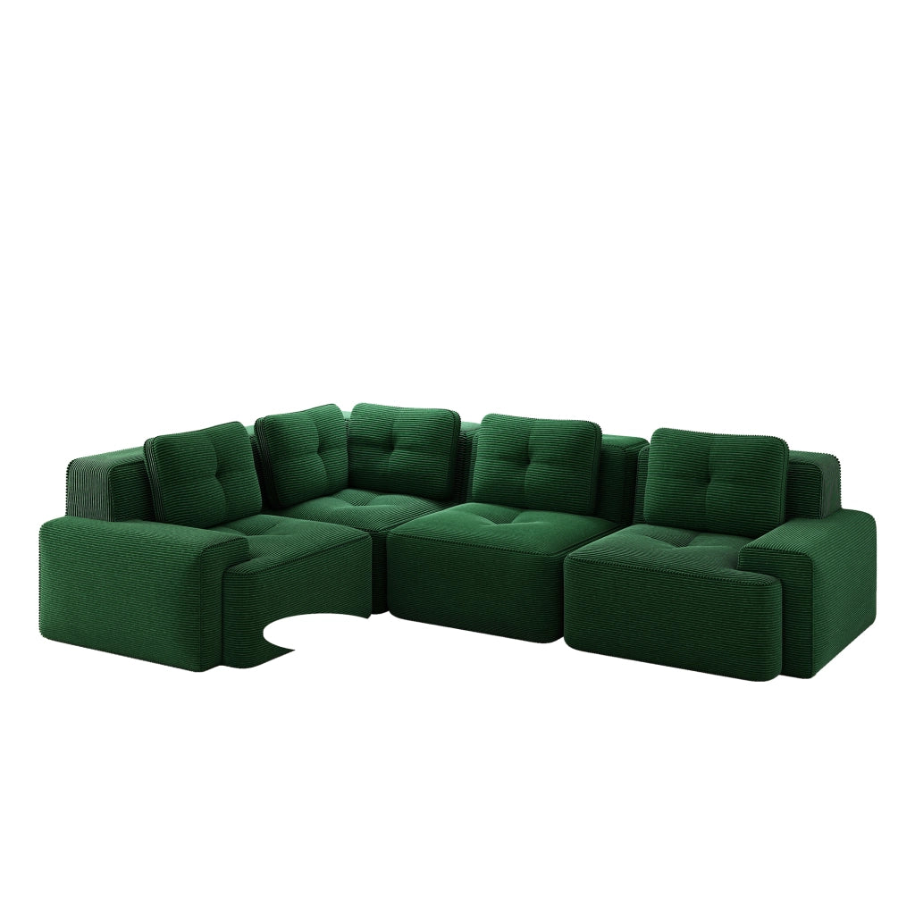 Divano Modulare da Salotto ¨C MINIMAL ¨C Velluto a Coste Verde, Morbido, Senza Montaggio