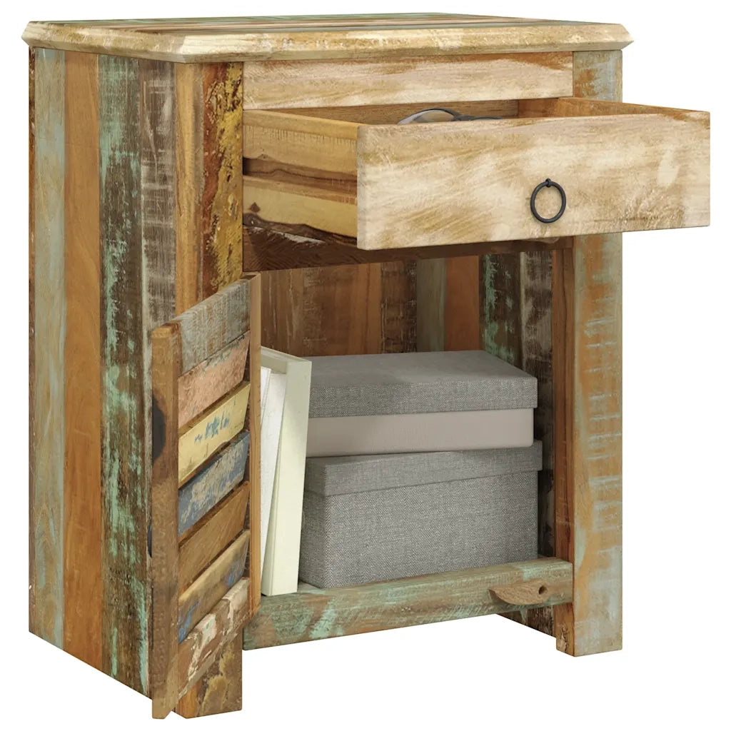 Tavolino Laterale con 1 Cassetto e 1 Anta in Legno di Recupero CFW1721472