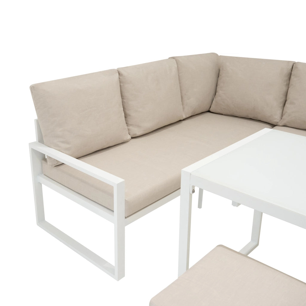 Set Mobili da Esterno in Alluminio Divano Angolare Tavolino Sgabelli Bianco