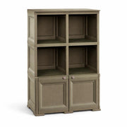 ARMADIO IN PLASTICA EFFETTO LEGNO CON 1 MODULO CHIUSO E 2 SCAFFALI APERTI – MOBILE CONTENITORE PER SALOTTO E BALCONE COPERTO