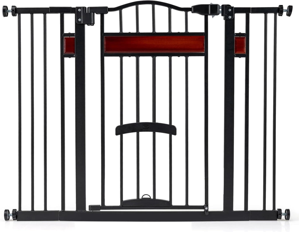 Cancello per Cani per Aperture da 74 a 104 cm, Recinto Espandibile con 2 Prolunghe, Installazione Senza Fori con Supporti, Doppia Chiusura, Cancello Metallico per Scala e Ingresso (Nero)