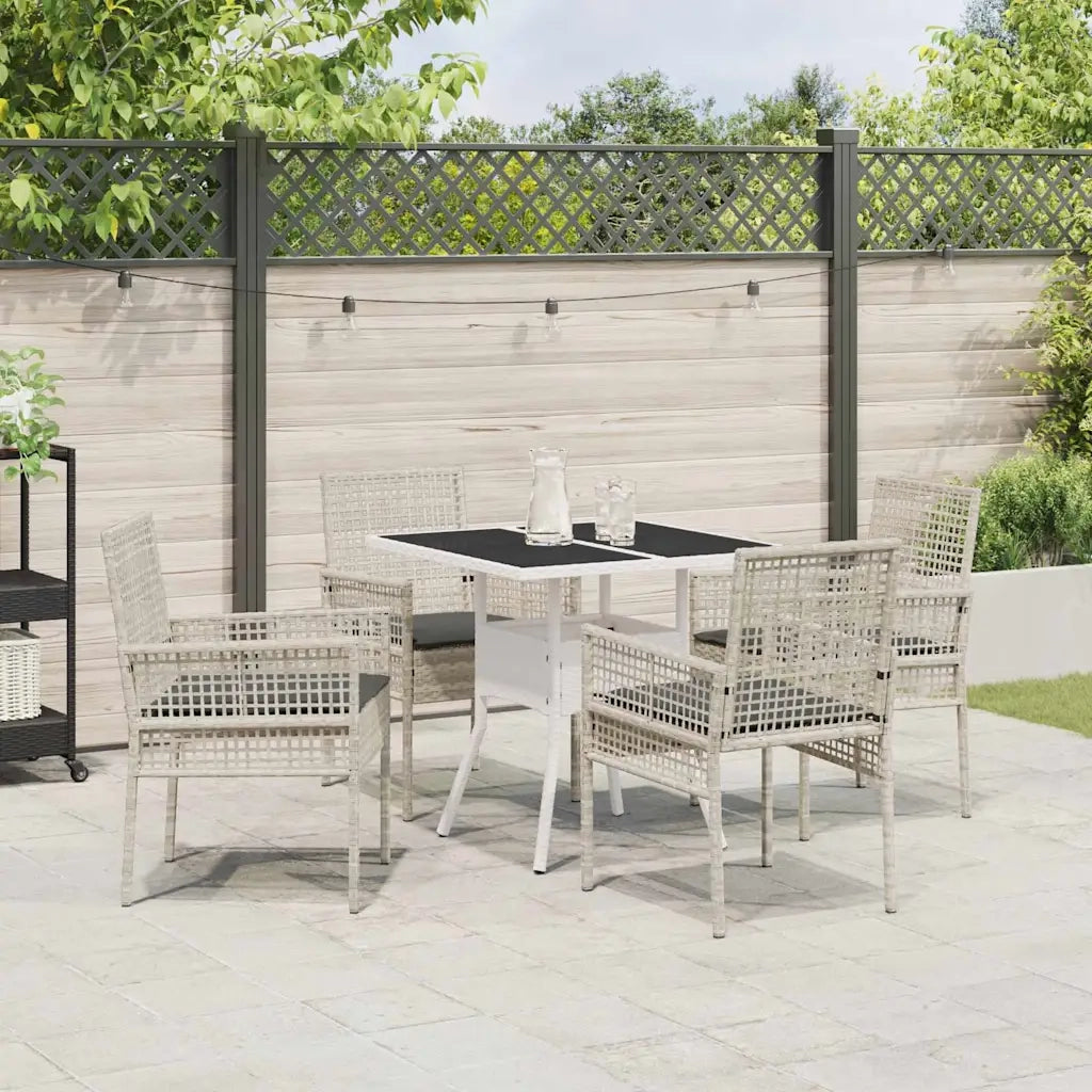 Set da Pranzo per Giardino 5 pz | Set Salotto da Giardino Grigio chiaro polyrattan