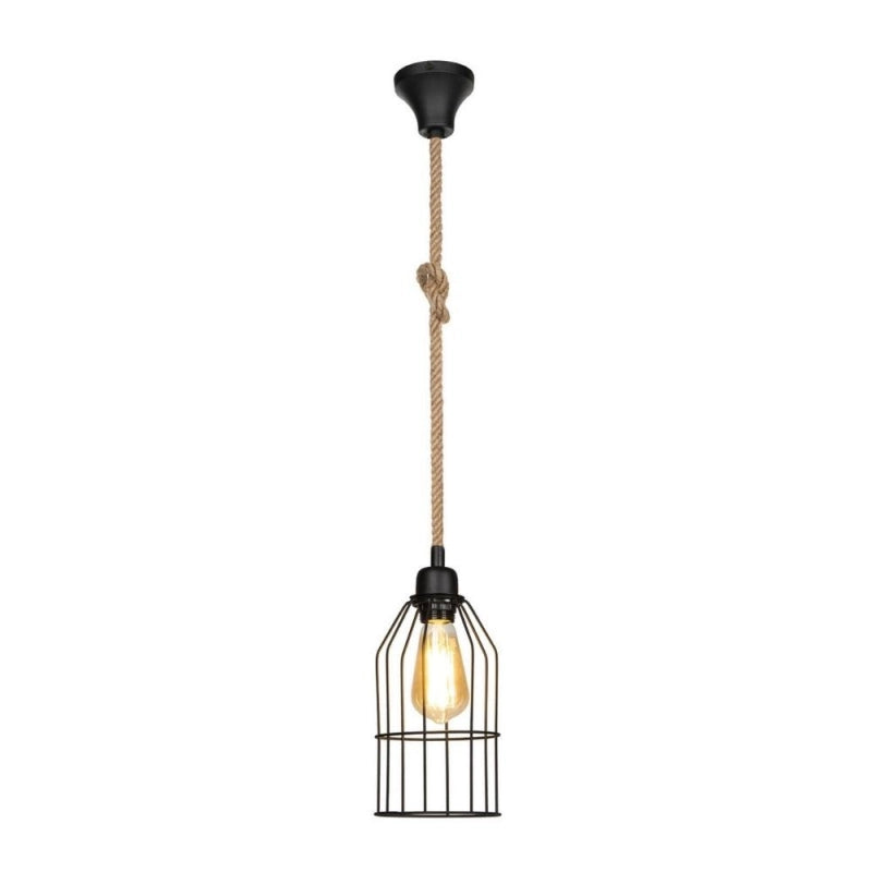 Lampada a sospensione Halat ASZ0549 in metallo nero e corda