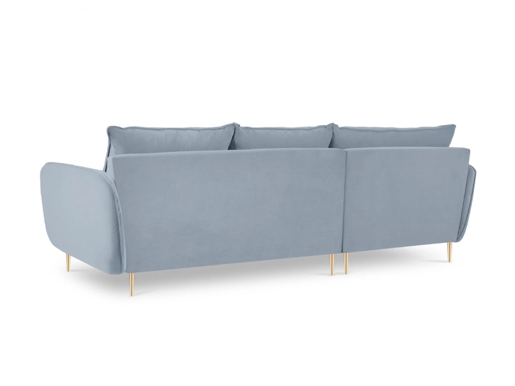 Cosmopolitan Design - Divano angolare sinistro "Vienna" 5 posti in velluto azzurro 