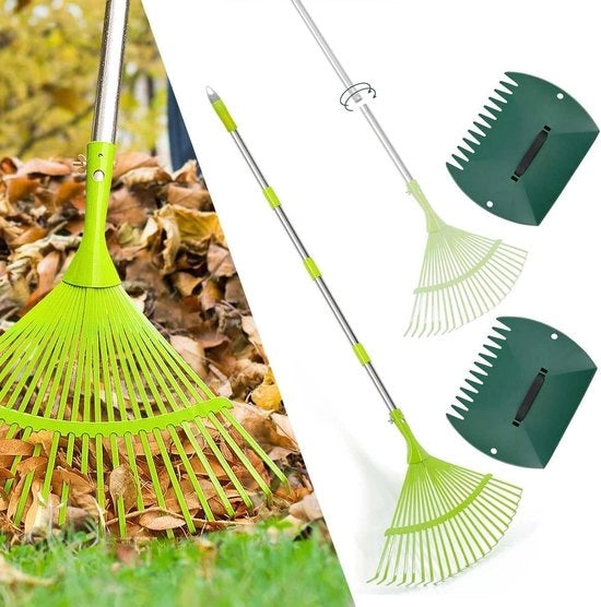 Set di tre strumenti per taglio erba per giardino con manico telescopico - cesoie, forbici per erba, guanti per giardinaggio e cesoie a ventosa (verde)