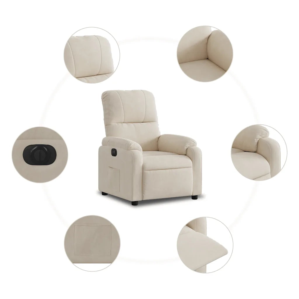 Divano Sedia-Poltrona Reclinabile Elettrica Beige in Tessuto di Microfibra 334021