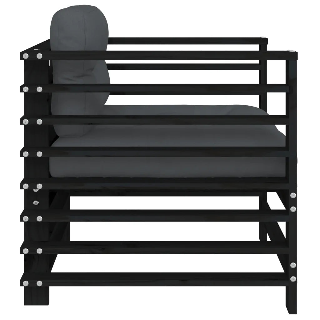 Sedia da patio-Sedie da Giardino con Cuscini 2pz Legno Massello di Pino Nero