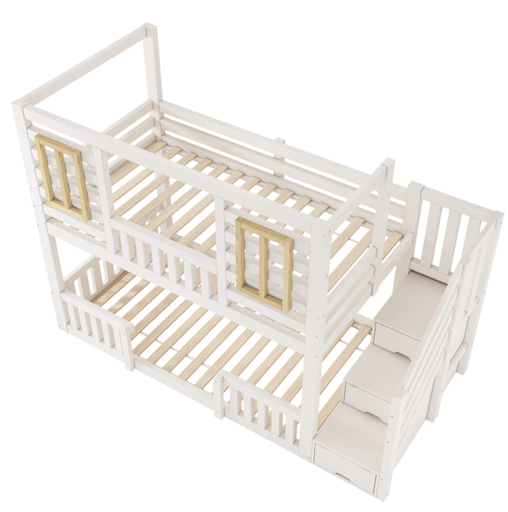 Letto a castello 90x200 cm con armadio a scala; bianco