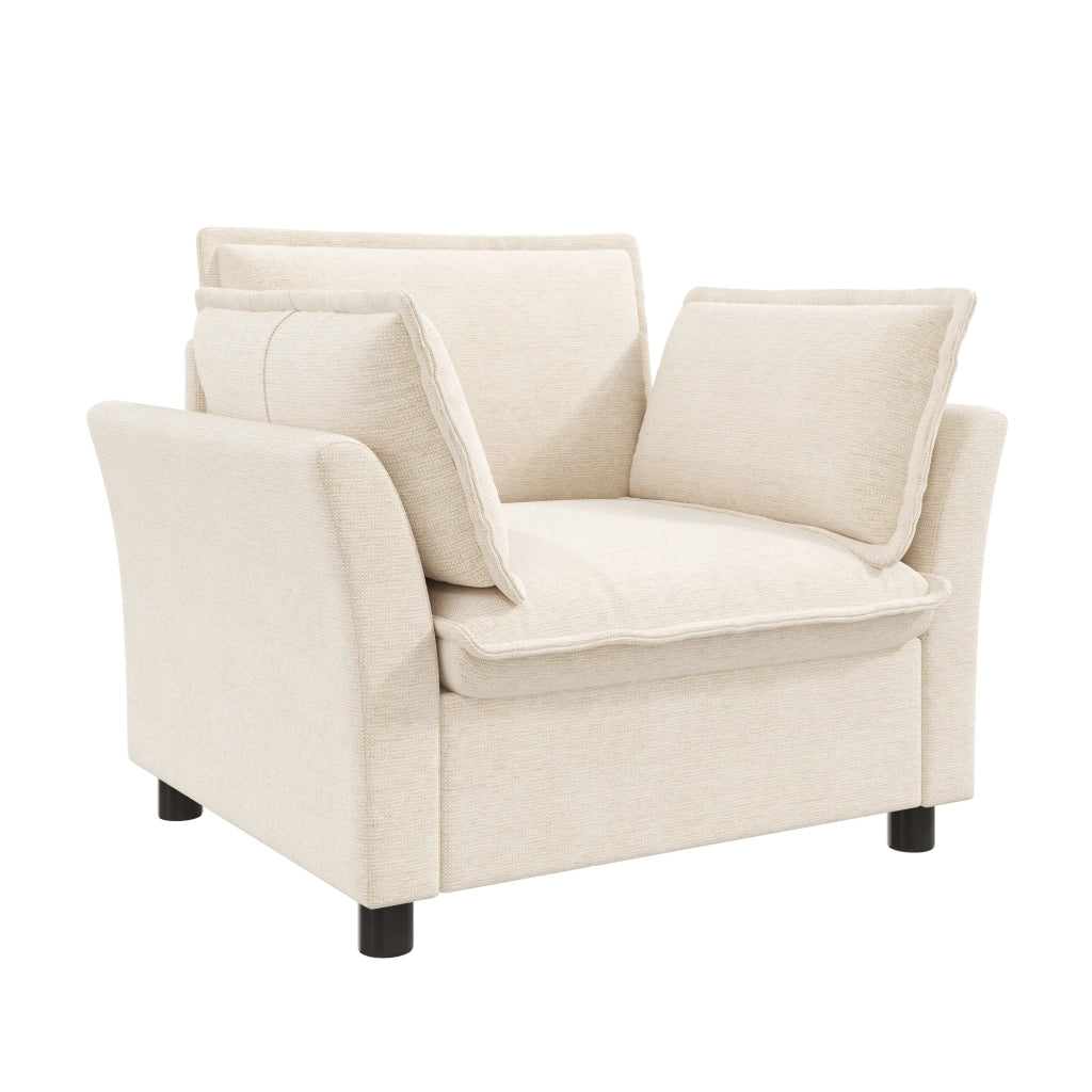 POLTRONA singola 90x81x87 cm Chenille beige con 2 cuscini