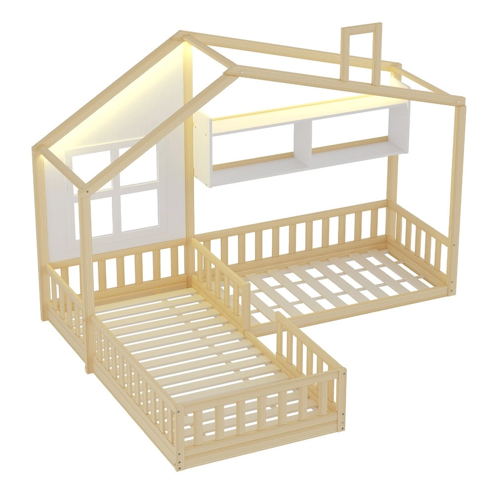 Letto per Bambini con Finestra, Cassetto, Doghe e LED ¨C MINIMAL ¨C Legno Massello 90x200