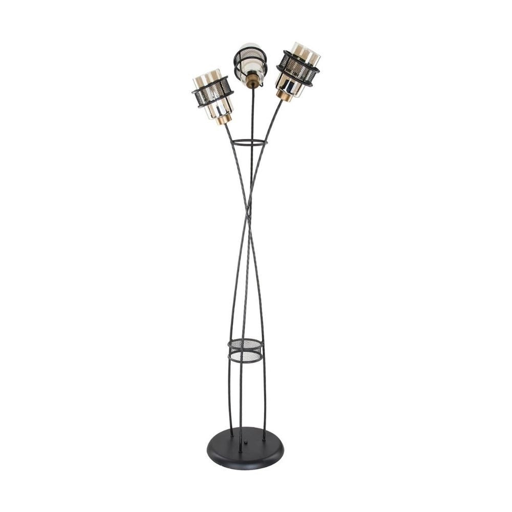 Lampada da terra Grande  in ferro intrecciato 3 luci in vetro