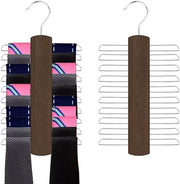 Angolo a doppio gancio in legno con maniglie rotanti e cintura, inclusi 20 pareti divisorie metalliche e un chiodo per appendere 360 gradi - per appendere cinture, cravatte, sciarpe e altro in legno di noce - pratico e organizzato con stile.