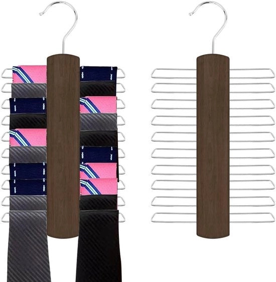 Angolo a doppio gancio in legno con maniglie rotanti e cintura, inclusi 20 pareti divisorie metalliche e un chiodo per appendere 360 gradi - per appendere cinture, cravatte, sciarpe e altro in legno di noce - pratico e organizzato con stile.