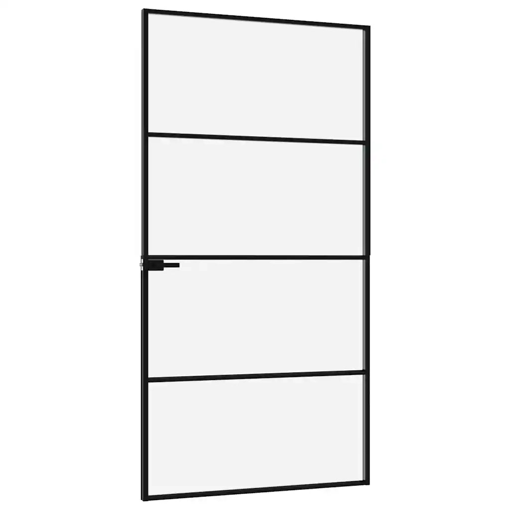 Porta Interna Nera 102x201,5 Vetro Temperato Alluminio Sottile 153661