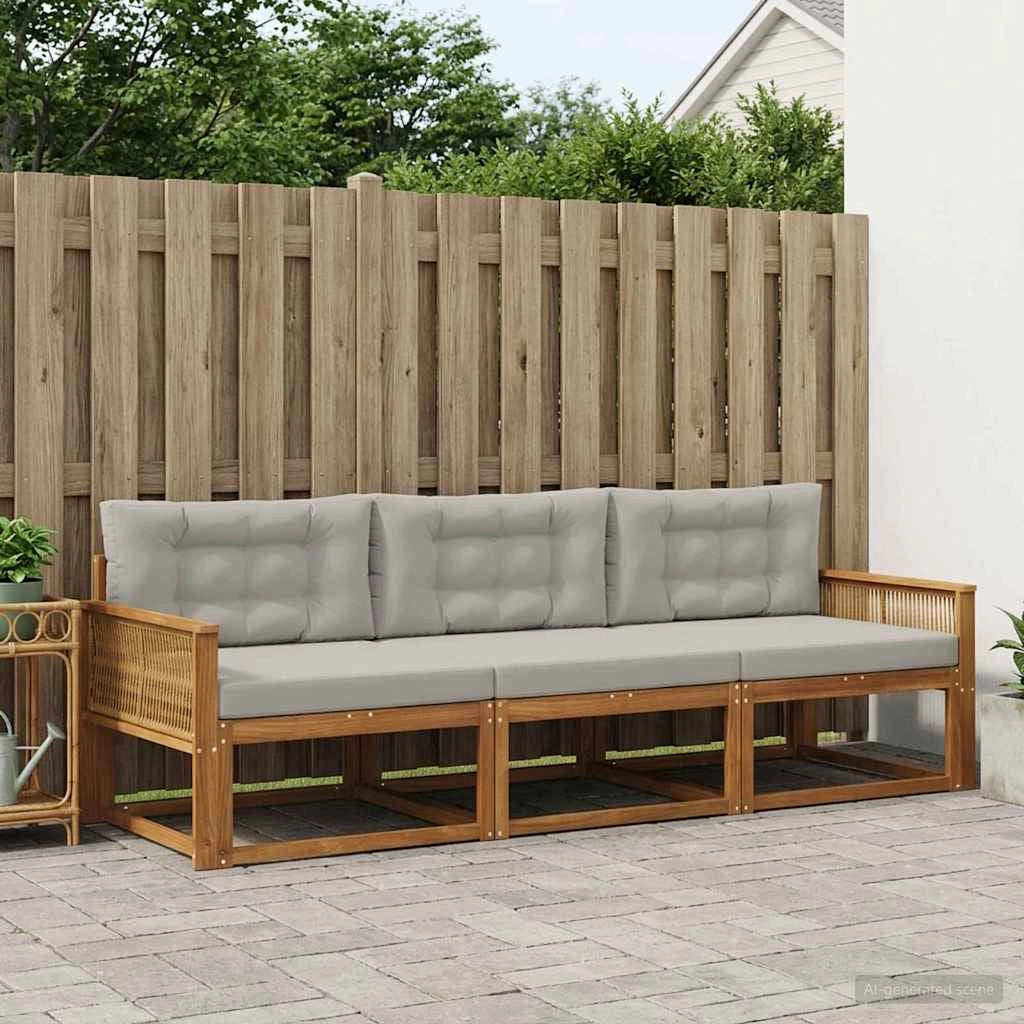 Set di divani da esterno 3 pz Naturale e Grigio chiaro 3382309